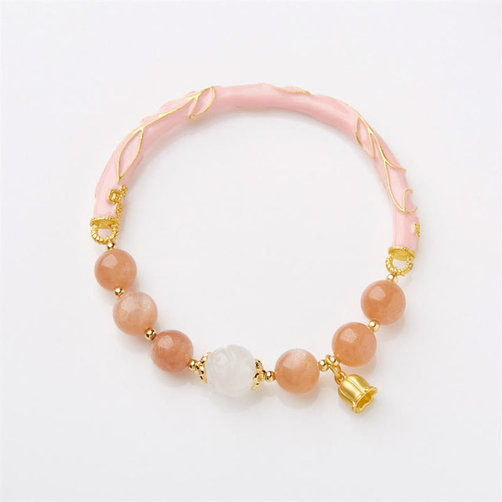 Buddha Stones Kamień słoneczny Złoty jedwabny jadeit Konwalia Charm Pozytywna bransoletka Bangle