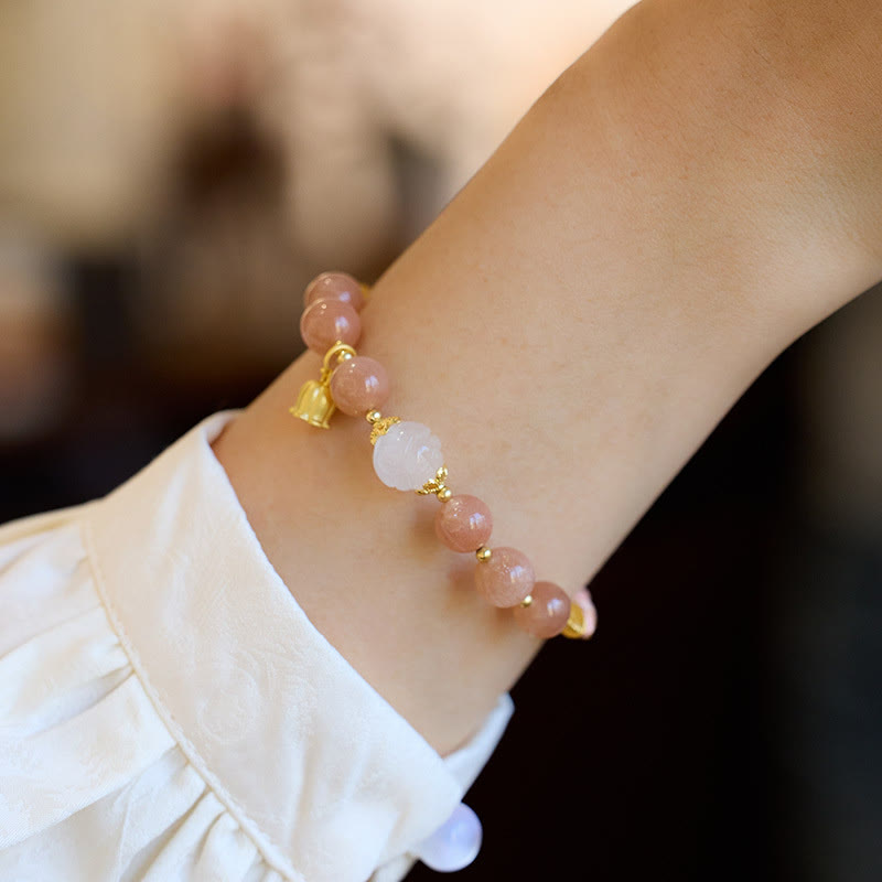 Buddha Stones Kamień słoneczny Złoty jedwabny jadeit Konwalia Charm Pozytywna bransoletka Bangle