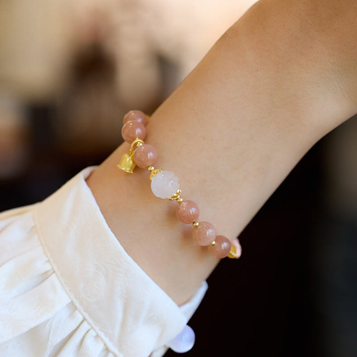 Buddha Stones Kamień słoneczny Złoty jedwabny jadeit Konwalia Charm Pozytywna bransoletka Bangle