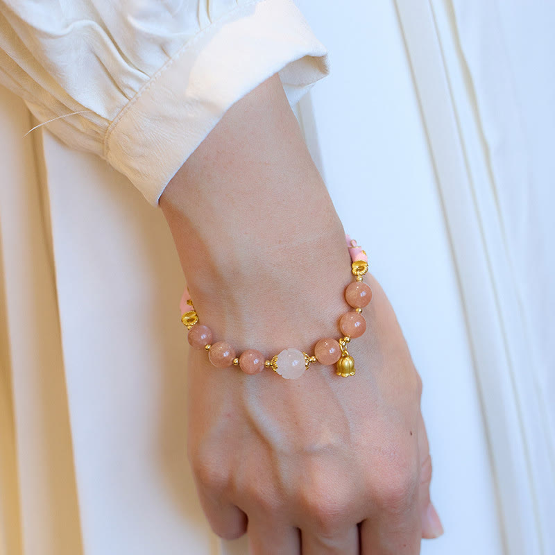 Buddha Stones Kamień słoneczny Złoty jedwabny jadeit Konwalia Charm Pozytywna bransoletka Bangle