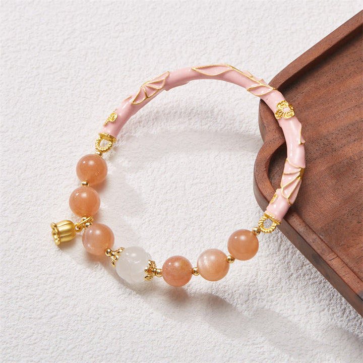 Buddha Stones Kamień słoneczny Złoty jedwabny jadeit Konwalia Charm Pozytywna bransoletka Bangle