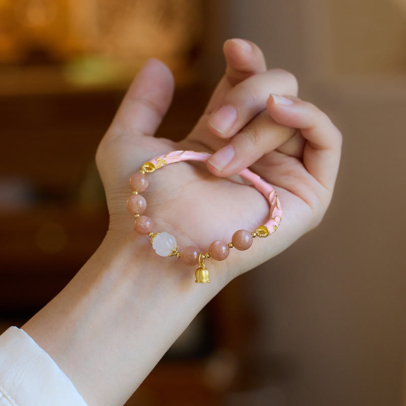 Buddha Stones Kamień słoneczny Złoty jedwabny jadeit Konwalia Charm Pozytywna bransoletka Bangle