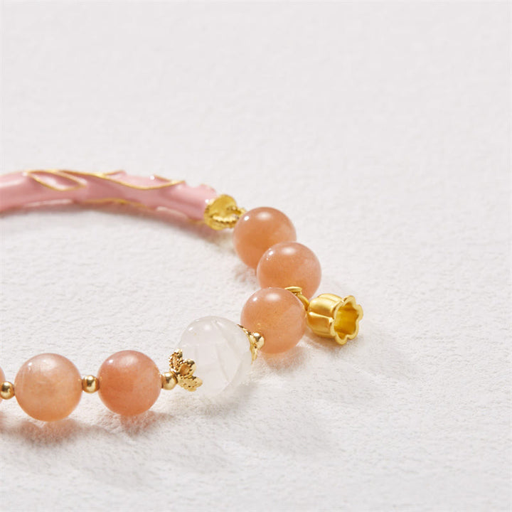 Buddha Stones Kamień słoneczny Złoty jedwabny jadeit Konwalia Charm Pozytywna bransoletka Bangle