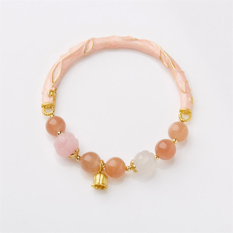 Buddha Stones Kamień słoneczny Złoty jedwabny jadeit Konwalia Charm Pozytywna bransoletka Bangle