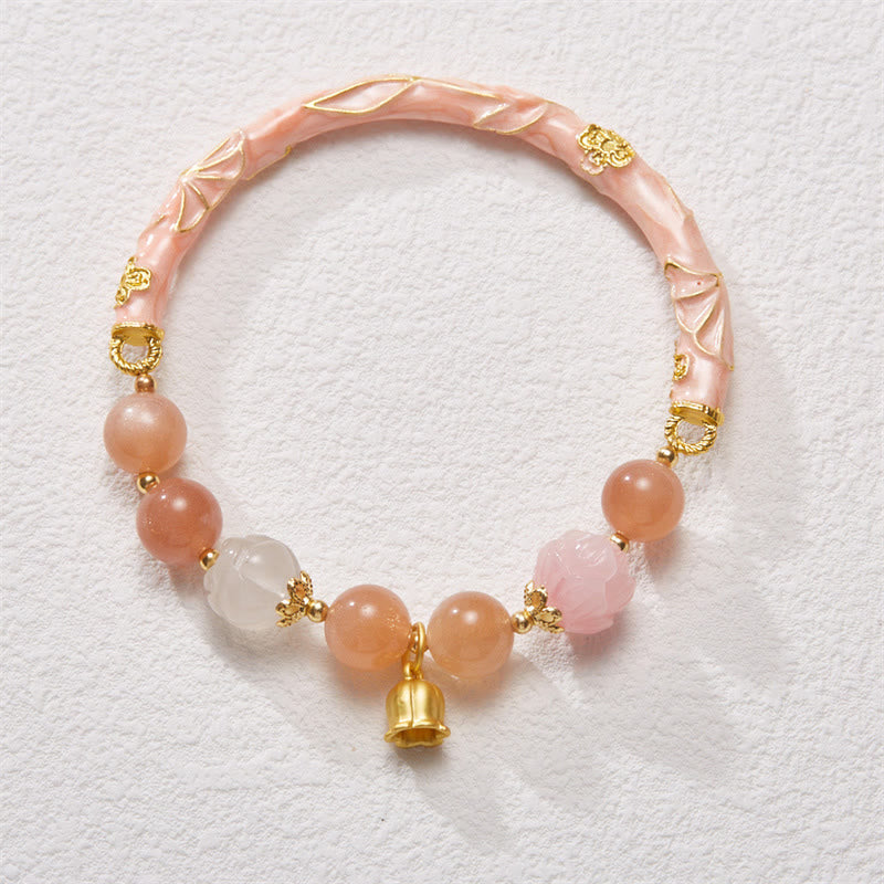 Buddha Stones Kamień słoneczny Złoty jedwabny jadeit Konwalia Charm Pozytywna bransoletka Bangle