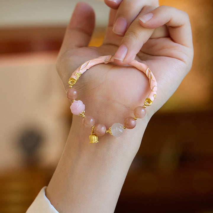 Buddha Stones Kamień słoneczny Złoty jedwabny jadeit Konwalia Charm Pozytywna bransoletka Bangle