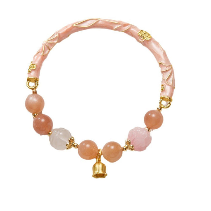 Buddha Stones Kamień słoneczny Złoty jedwabny jadeit Konwalia Charm Pozytywna bransoletka Bangle