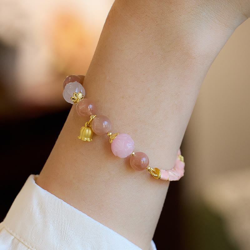 Buddha Stones Kamień słoneczny Złoty jedwabny jadeit Konwalia Charm Pozytywna bransoletka Bangle