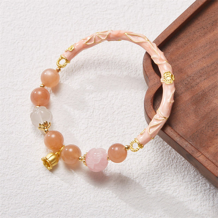Buddha Stones Kamień słoneczny Złoty jedwabny jadeit Konwalia Charm Pozytywna bransoletka Bangle