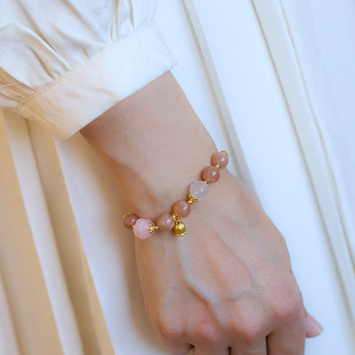 Buddha Stones Kamień słoneczny Złoty jedwabny jadeit Konwalia Charm Pozytywna bransoletka Bangle