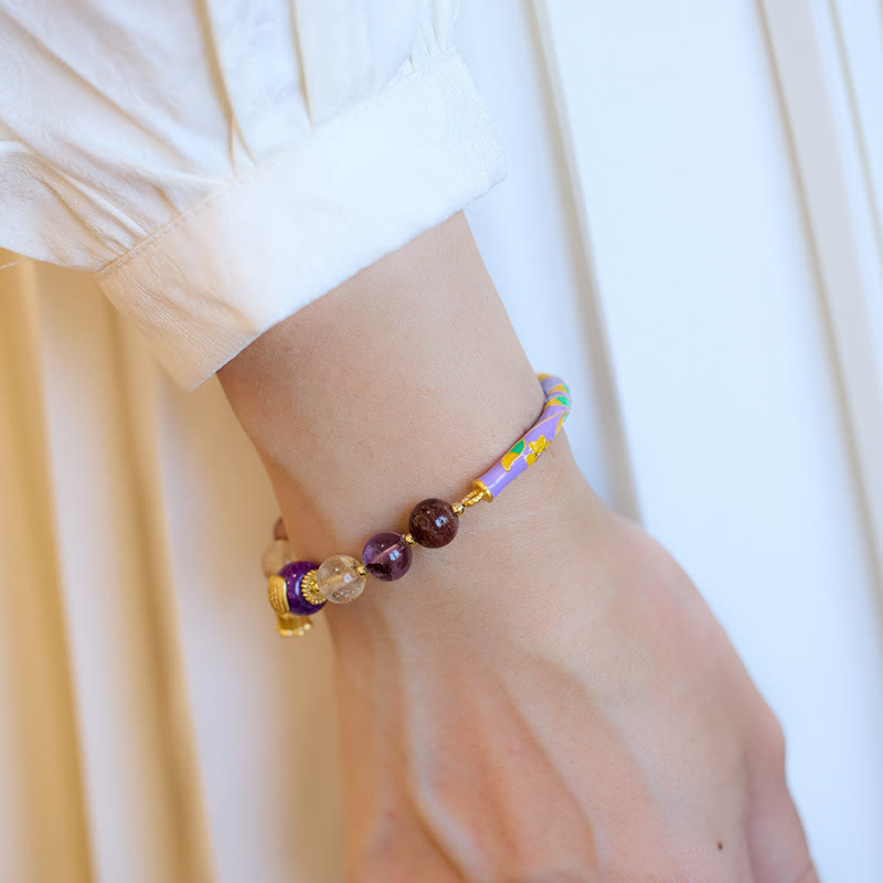 Buddha Stones Fioletowy Phantom Fioletowy Jade Pismo Cytryn Miłość Mądrość Bransoletka Bangle