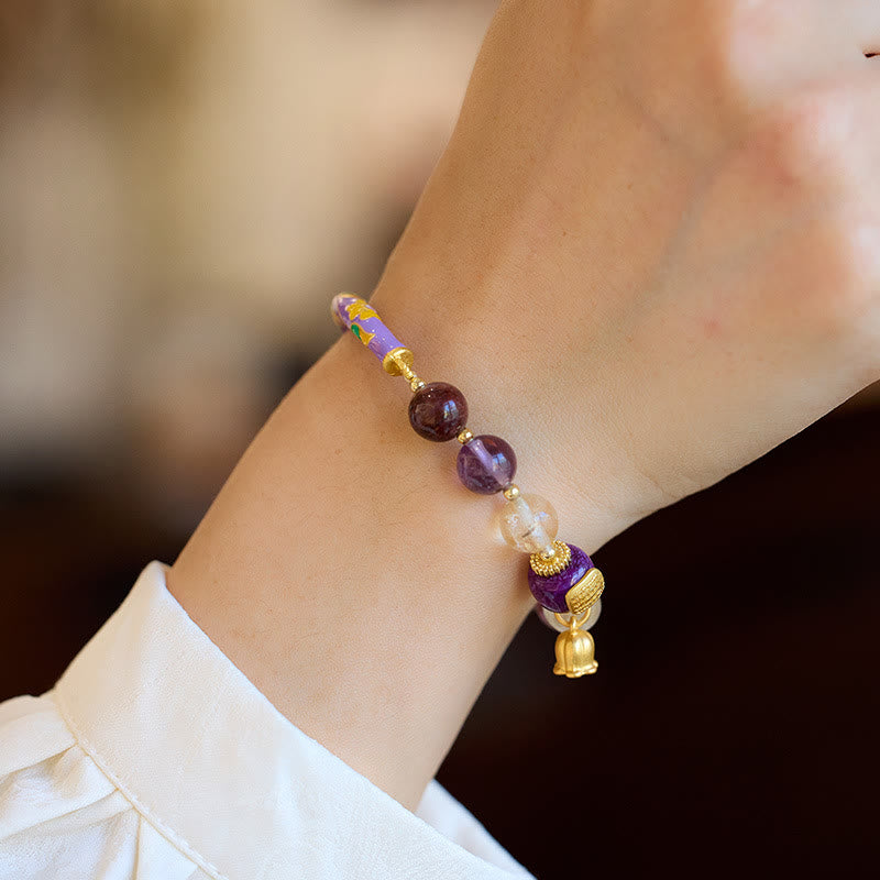 Buddha Stones Fioletowy Phantom Fioletowy Jade Pismo Cytryn Miłość Mądrość Bransoletka Bangle