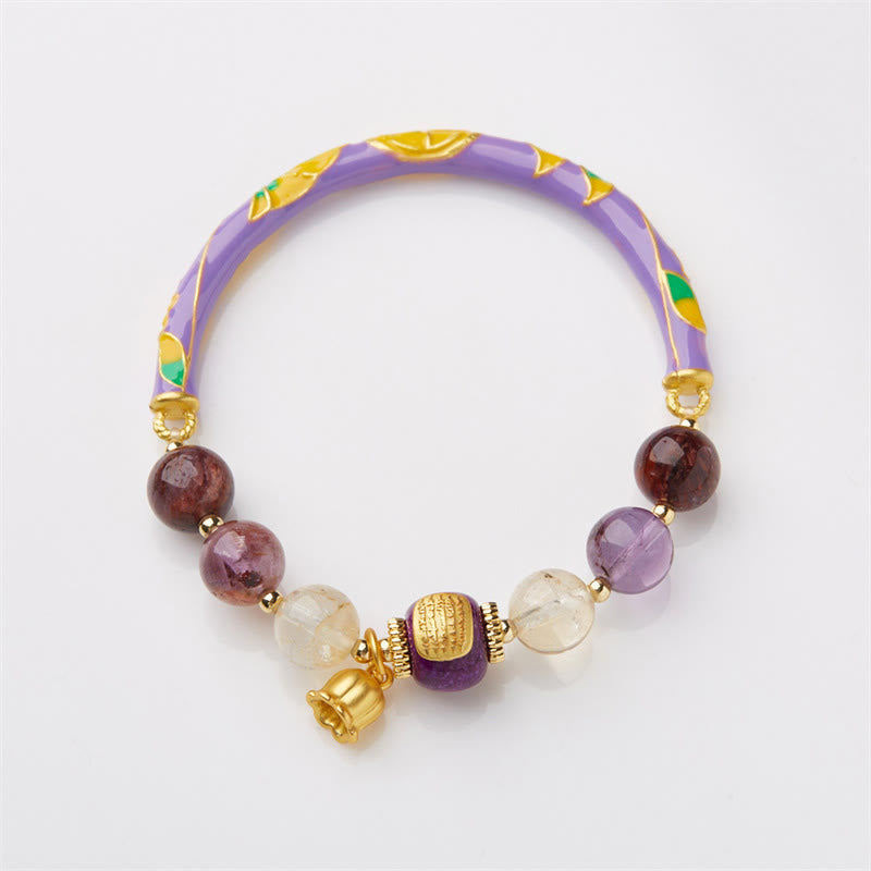Buddha Stones Fioletowy Phantom Fioletowy Jade Pismo Cytryn Miłość Mądrość Bransoletka Bangle