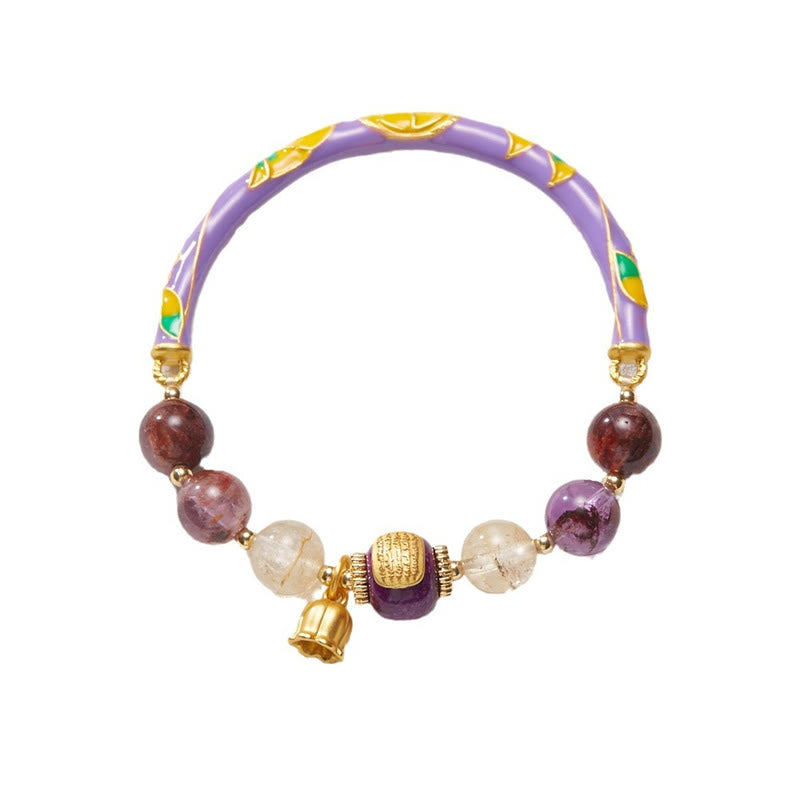 Buddha Stones Fioletowy Phantom Fioletowy Jade Pismo Cytryn Miłość Mądrość Bransoletka Bangle