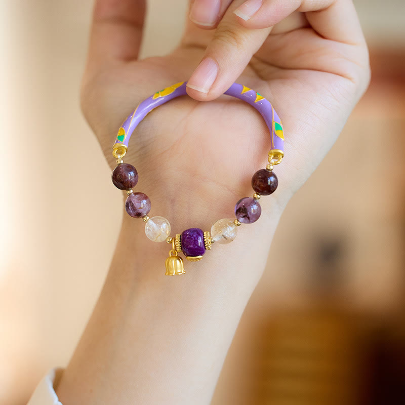 Buddha Stones Fioletowy Phantom Fioletowy Jade Pismo Cytryn Miłość Mądrość Bransoletka Bangle