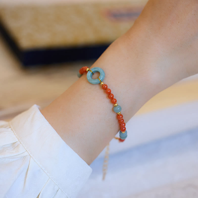 Bransoletka Buddha Stones 925 Sterling Silver Natural Red Agate Jade Peace Buckle Confidence