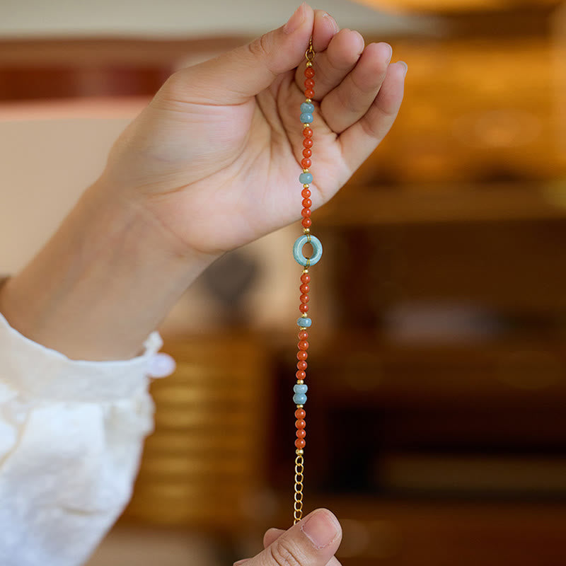 Bransoletka Buddha Stones 925 Sterling Silver Natural Red Agate Jade Peace Buckle Confidence