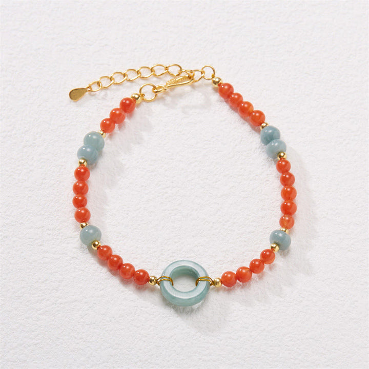 Bransoletka Buddha Stones 925 Sterling Silver Natural Red Agate Jade Peace Buckle Confidence