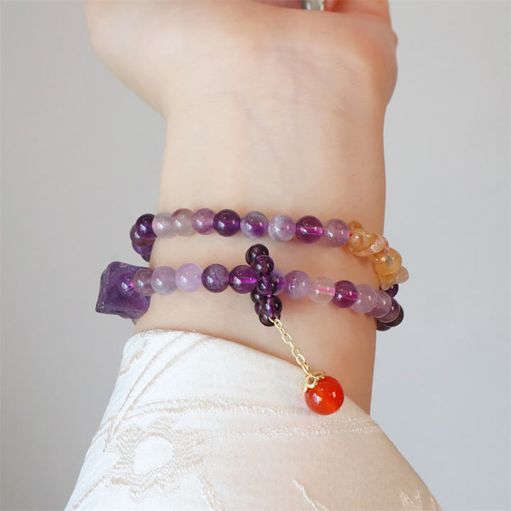 Bransoletka Buddha Stones Natural Amethyst Citrine Positive Transformation Double Wrap