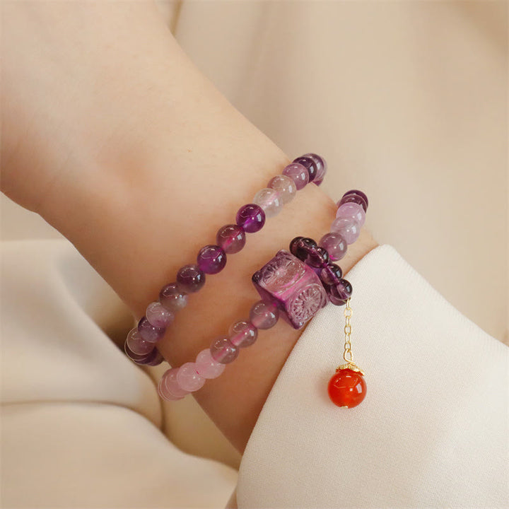 Bransoletka Buddha Stones Natural Amethyst Citrine Positive Transformation Double Wrap