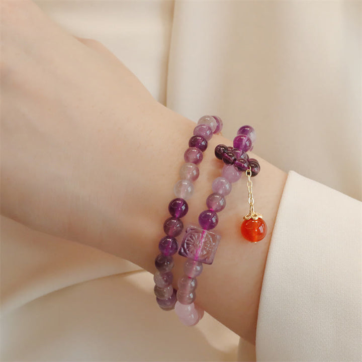 Bransoletka Buddha Stones Natural Amethyst Citrine Positive Transformation Double Wrap