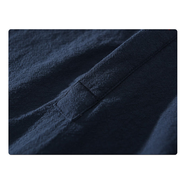 Koszula z Buddha Stones w jednolitym kolorze z krótkim rękawem i półguzikiem, bawełniana, lniana, męska, odzież - image 4