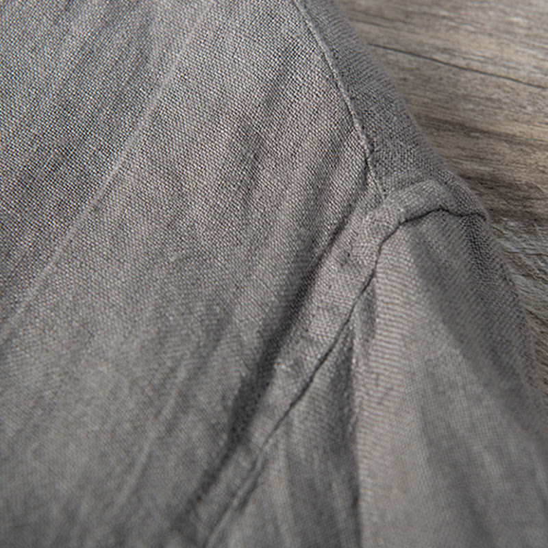 Koszula z krótkim rękawem w jednolitym kolorze z krótkim rękawem i półguzikiem, bawełniano-lniana, męska, z Buddha Stones - image 7