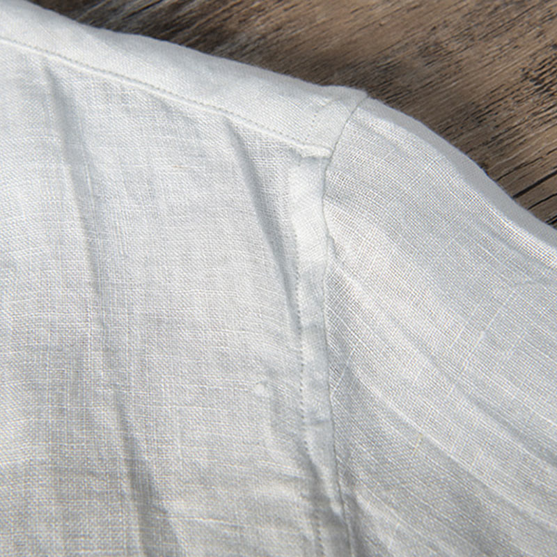 Koszula z krótkim rękawem w jednolitym kolorze z krótkim rękawem i półguzikiem, bawełniano-lniana, męska, z Buddha Stones - image 14