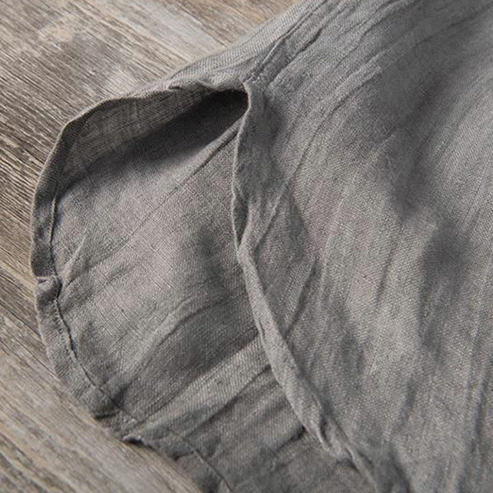 Koszula z krótkim rękawem w jednolitym kolorze z krótkim rękawem i półguzikiem, bawełniano-lniana, męska, z Buddha Stones - image 10