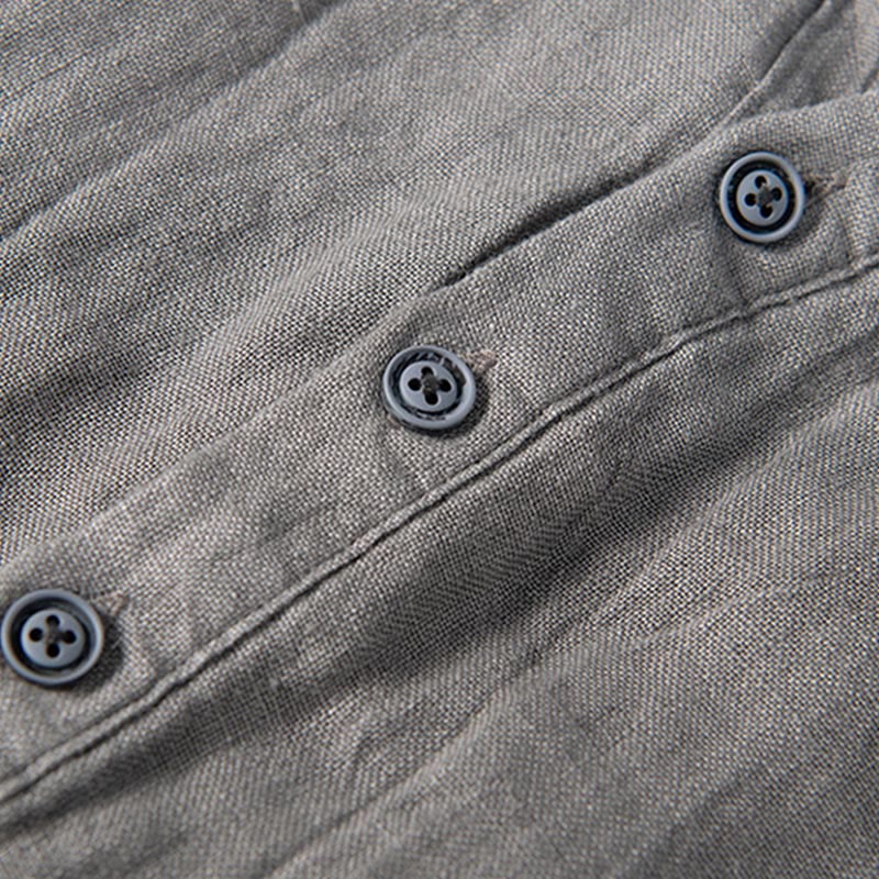 Koszula z krótkim rękawem w jednolitym kolorze z krótkim rękawem i półguzikiem, bawełniano-lniana, męska, z Buddha Stones - image 6