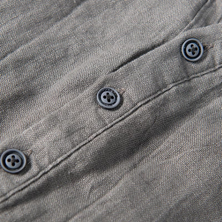 Koszula z krótkim rękawem w jednolitym kolorze z krótkim rękawem i półguzikiem, bawełniano-lniana, męska, z Buddha Stones - image 6