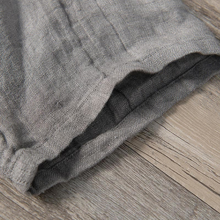 Koszula z krótkim rękawem w jednolitym kolorze z krótkim rękawem i półguzikiem, bawełniano-lniana, męska, z Buddha Stones - image 8