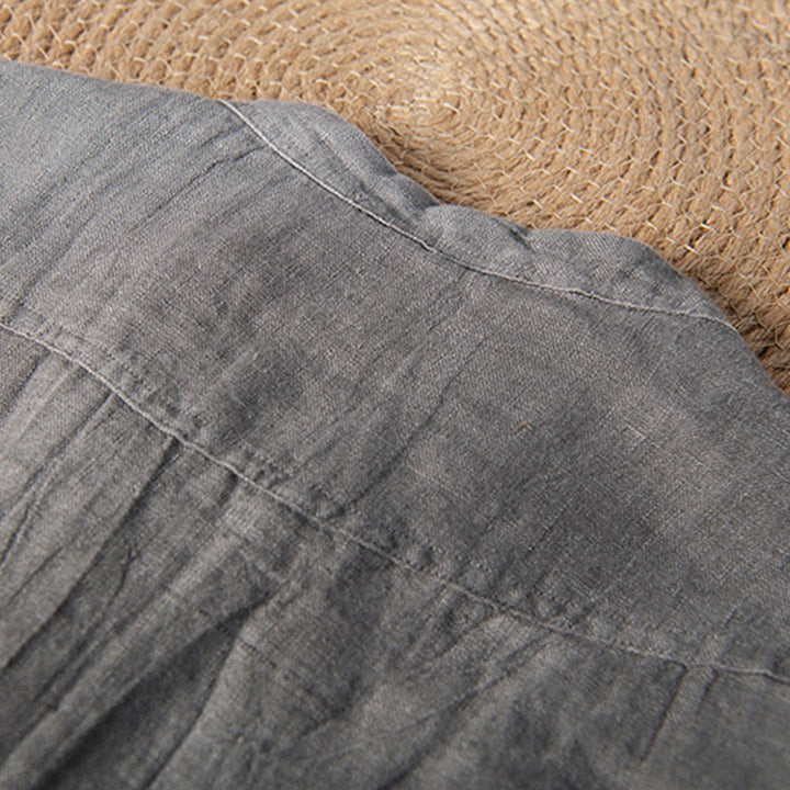 Koszula z krótkim rękawem w jednolitym kolorze z krótkim rękawem i półguzikiem, bawełniano-lniana, męska, z Buddha Stones - image 4