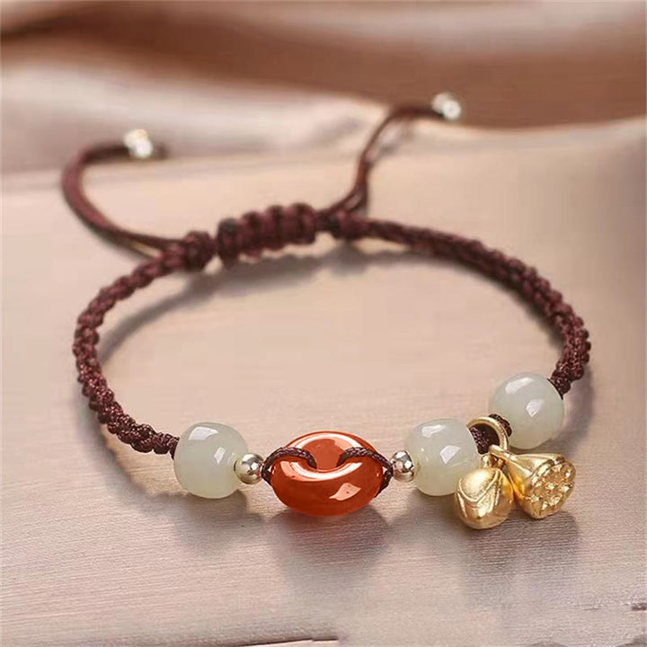Buddha Stones Czerwony Agat Klamra Pokoju Jade Lotos Uzdrawiająca Bransoletka Pleciona