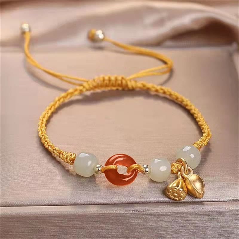 Buddha Stones Czerwony Agat Klamra Pokoju Jade Lotos Uzdrawiająca Bransoletka Pleciona