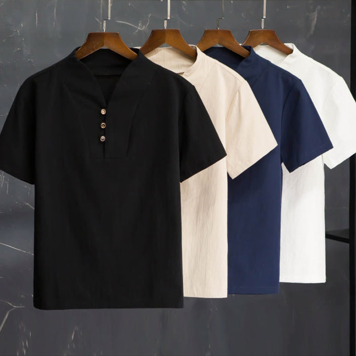 Buddha Stones 2 szt. Jednolity kolor bawełny guziki krótki rękaw T-shirt spodnie męski zestaw