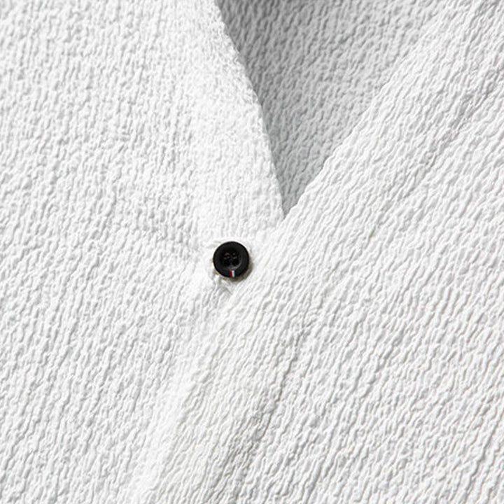 Buddha Stones 2 szt. Jednolity kolor Tekstura Guzik Półrękaw Koszula Spodnie Męski Zestaw - image 5