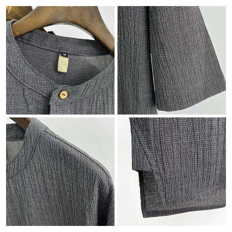 Koszula męska z krótkim rękawem i guzikami Buddha Stones Summer Solid Color - image 2