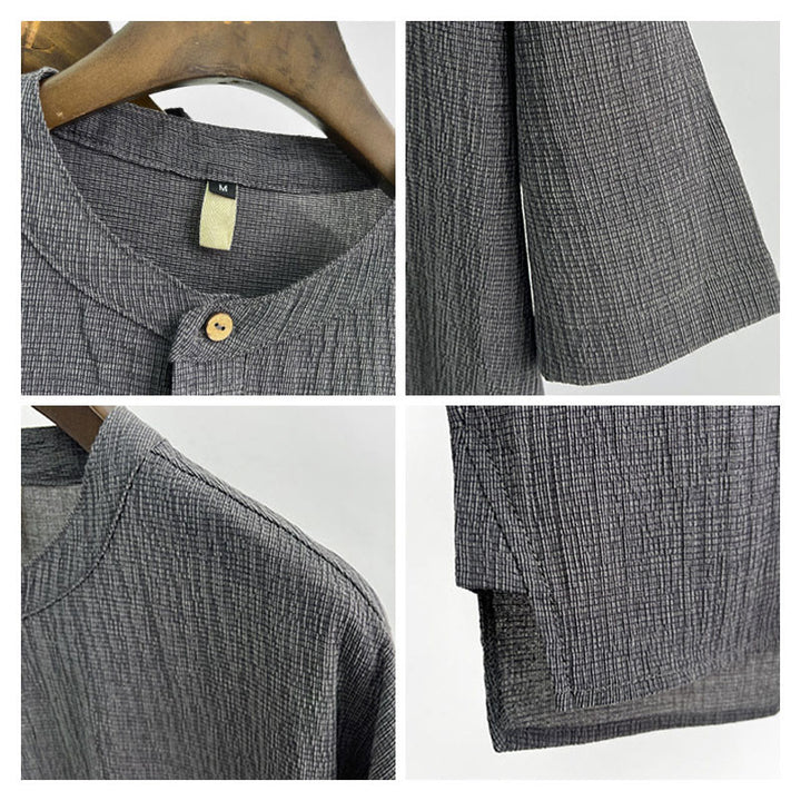 Koszula męska z krótkim rękawem i guzikami Buddha Stones Summer Solid Color - image 2