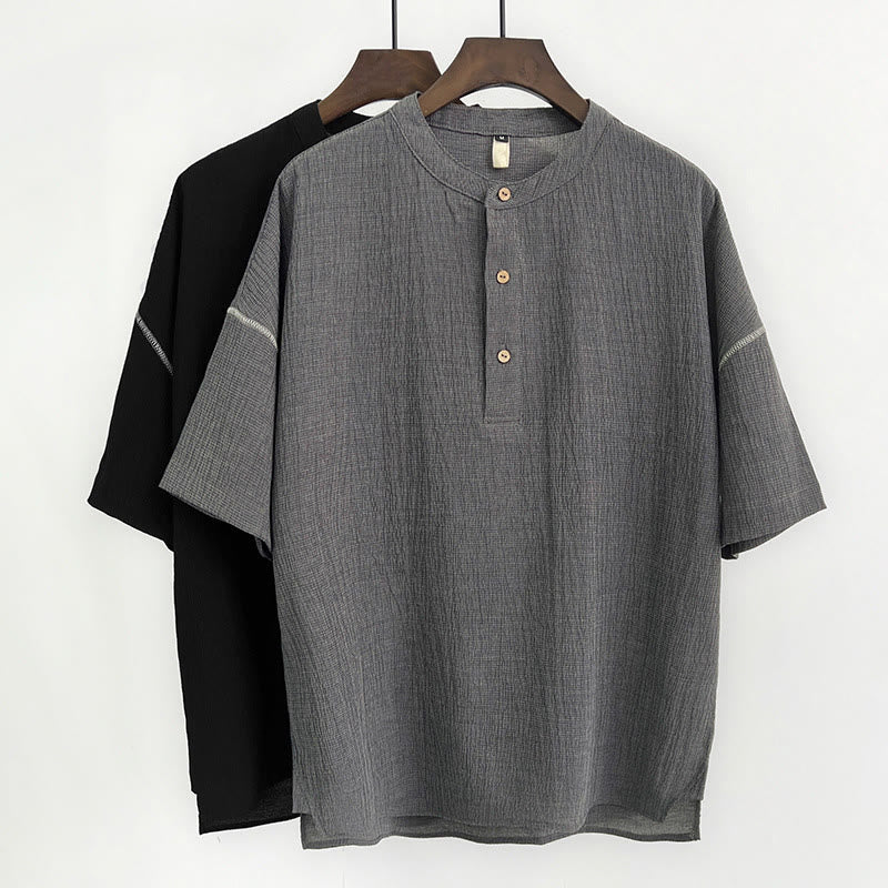 Koszula męska z krótkim rękawem i guzikami Buddha Stones Summer Solid Color - image 0