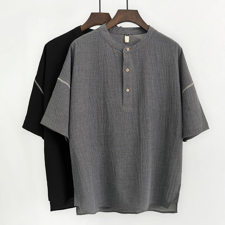 Koszula męska z krótkim rękawem i guzikami Buddha Stones Summer Solid Color - image 0