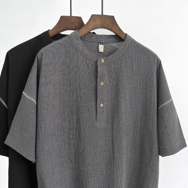 Koszula męska z krótkim rękawem i guzikami Buddha Stones Summer Solid Color - image 6