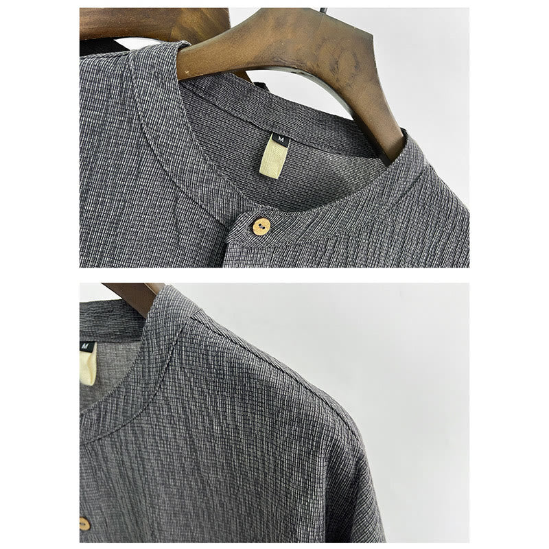 Koszula męska z krótkim rękawem i guzikami Buddha Stones Summer Solid Color - image 4