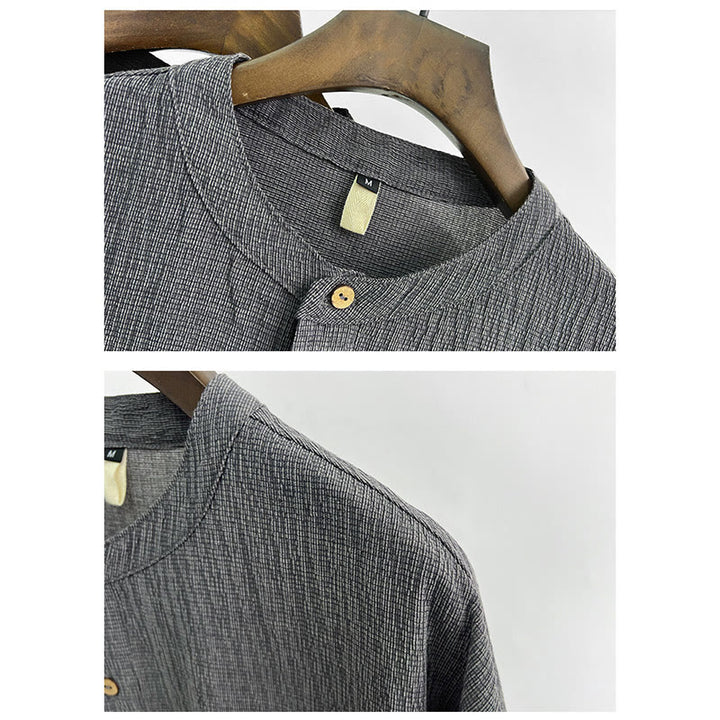 Koszula męska z krótkim rękawem i guzikami Buddha Stones Summer Solid Color - image 4