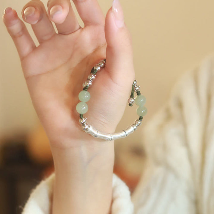 Buddha Stones 925 Srebro Sterling Naturalny Jade Fu Charakter Bambus Bransoletka Obfitość - image 3