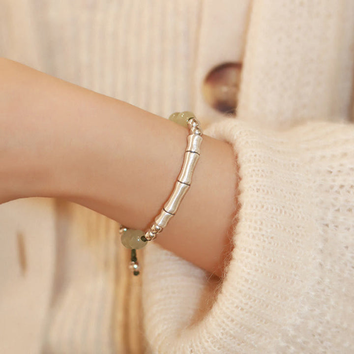 Buddha Stones 925 Srebro Sterling Naturalny Jade Fu Charakter Bambus Bransoletka Obfitość - image 14