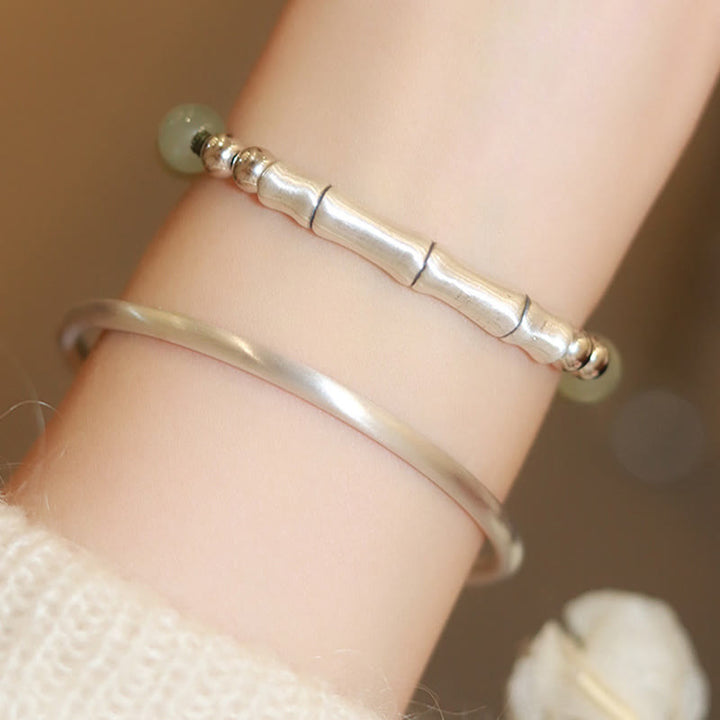 Buddha Stones 925 Srebro Sterling Naturalny Jade Fu Charakter Bambus Bransoletka Obfitość - image 11