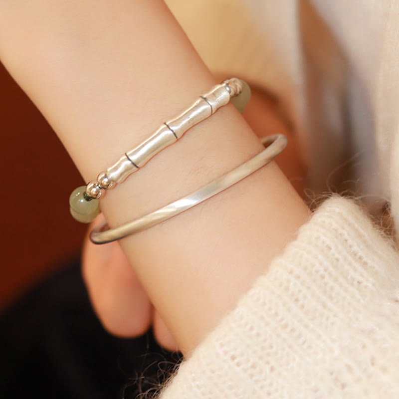 Buddha Stones 925 Srebro Sterling Naturalny Jade Fu Charakter Bambus Bransoletka Obfitość - image 13