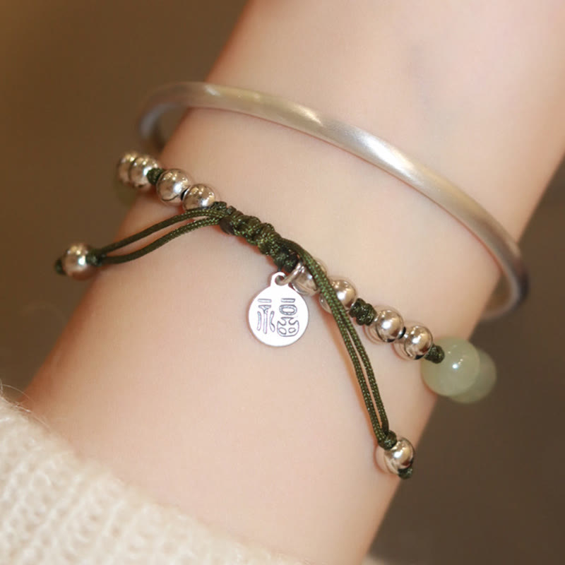 Buddha Stones 925 Srebro Sterling Naturalny Jade Fu Charakter Bambus Bransoletka Obfitość - image 10