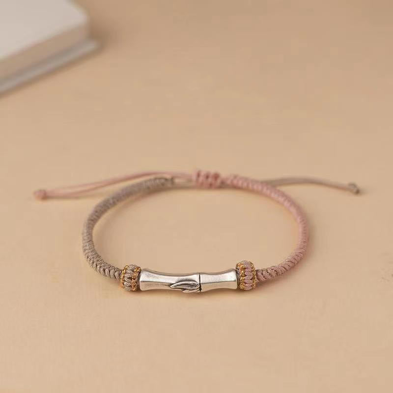 Bransoletka pleciona z Buddha Stones ze srebra próby 925 i bambusa - Różowy (obwód nadgarstka 15-18 cm) - image 6